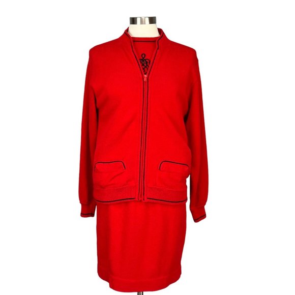 Vintage Don Sayres Wellmore Womens Santana Knit Skirt Sweater Jacket Red 10 12 - Picture 3 of 15
